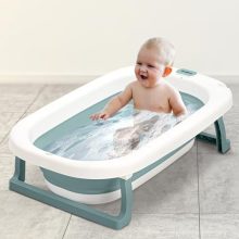Baybee Foldable Kids Bath Tub For Baby Mini Swimming Pool For Kids Bathtub For Baby With Anti Skid Base, Support Cushion & Drainer | Baby Bath Tub For Kids 0 To 3 Years Boy Girl (Jolly, Green)