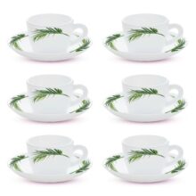 Larah by BOROSIL Crescent Opalware Cup and Saucer Set of 12 pcs | Tea/Coffee Cups 140 ml | Microwave & Dishwasher Safe | Bone-Ash Free | Crockery Set Ideal for Daily Use & Gifting, White