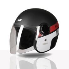 TVS Silk Route Helmet for Men & Women | Vintage Open Face Helmet with Clear Visor | ISI & DOT Certified | ABS Shell | EPS Liner | Retro Stylish for City & Highway Riding (Black Red/M)