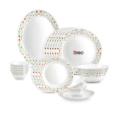 Treo by Milton Opalware Aurelia Meena Dinner Set of 21 | Serving for 6 | Microwave & Dishwasher Safe | Bone-Ash Free | Tempered Toughness | Plates & Bowls | Crockery Set for Dining & Gifting