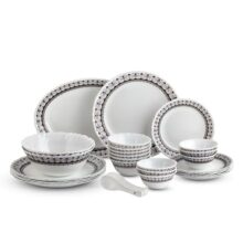 CELLO Lumina Imperial Plus Series Opalware Dinner Set of 33 Pieces For Family of 6 | Bone-Ash Free & Leadfree Opal Glass Microwave & Dishwasher Safe Crockery Plates & Bowls Set For Daily Use & Gifting