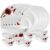 Larah by BOROSIL Fluted Series Red Carnation Opalware Dinner Set | 27 Piece for Family of 6 | Microwave & Dishwasher Safe | Bone-Ash Free | Crockery Set for Dining & Gifting | Plates & Bowls | White