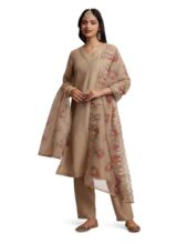 Amazon Brand – Myx Women’s Kurta Pant Set with Embroidered Organza Dupatta | Viscose,Rayon (AW24-MYX-SKD-VN-08_Golden Beige_L)