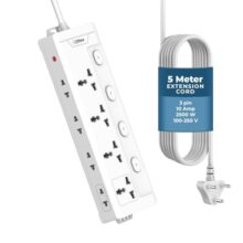 EMBOX Extension Board 5 Meter Cable| Extension Board with Switches, 4 Universal Sockets and 2 Pins LED Indicator| 2500W Extension Cord with Surge Protector