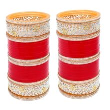 Lucky Jewellery Bridal Bangle Set Dhanteras/Diwali/Bhai Dooj Collection Red Designer AD & Golden Stone Dulhan Chuda Fashion Wedding Chura Punjabi Choora For Women (2673-G1C1-1002-R22)