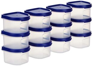 Amazon Brand – Solimo Plastic Storage Containers with Lid, Set of 12 (250ml each), Blue