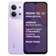 Redmi 15C 5G Prime Edition (Dusk Purple, 4GB + 128GB) | Massive 6000mAh Battery | Segment’s Largest 17.53cm Display Up to 120Hz | MediaTek Dimensity 6300 | 33W Fast Charging | 50MP AI Dual Camera