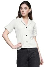 Selvia Women’s Half Sleeve Self Woven Lycra Regular Shirt (601TK583N-XL_White)