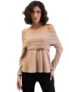 Sassafras Women Beige Off-Shoulder Belted Peplum Top -S