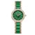 Giordano Flower Case Watch for Women with Crystal-Studded Bezel, Diamond Hour Markers & Dual Tone Stainless Strap (Green)