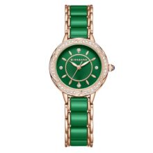 Giordano Flower Case Watch for Women with Crystal-Studded Bezel, Diamond Hour Markers & Dual Tone Stainless Strap (Green)