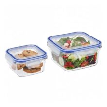 Amazon Brand – Solimo Square Glass Food Storage Container, 360 ml & 900 ml – Set of 2, Airtight, Microwave & Freezer Safe, Transparent