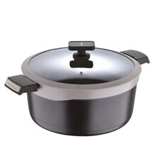 BERGNER Gastro Non Stick Casserole/Briyani Pot/Handi with Glass Lid 28Cm, Induction Base, Thickness 4.1Mm, Brown, Gas Ready, 1 Liters