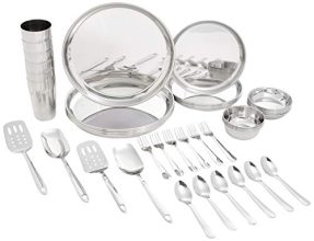 Amazon Brand – Solimo Stainless Steel Dinner Set – 44 Pieces