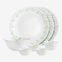 cello Pack of 10 Opalware Dazzle Opalware Tropical Lagoon Dinner Set |Crockery Set |White Dinner Set(Green, White, Microwave Safe)