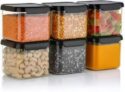 Entisia Plastic Food Storage Container Set with Airtight Lids – Transparent, Stackable & Airtight Kitchen Container Set – Use For Dry Food, Grains & Spices – Space-Saving Kitchen Storage (500ml, 6Pcs)
