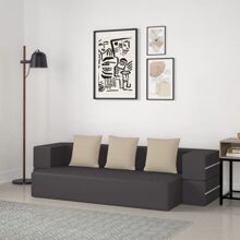 Amazon Brand – Solimo Casaan 3 Seater Foldable Sofa Cum Bed (PU Foam with Fabric, Dark Grey, 75x48x10 inches)