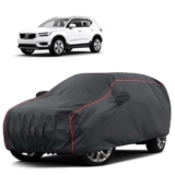 Sulfar 100% Water Resistant Car Body Cover Compatible with Mirror for Volvo X 40 (Triple Stitched, Full Bottom Elastic, Dark Grey Tafetta with Red Piping)