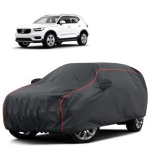 Sulfar 100% Water Resistant Car Body Cover Compatible with Mirror for Volvo X 40 (Triple Stitched, Full Bottom Elastic, Dark Grey Tafetta with Red Piping)