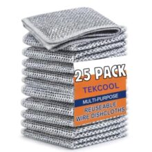 TEKCOOL (25 Pack) Non-Scratch Dish Wash Cloth, Steel Wire Dish Cloth, Wire Dishwashing Rags Stainless Steel Scrubber Non-Scratch Wire Dishcloth for Washing Dishes Sinks Counters