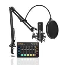 Audio Array Streaming Bundle Kit | USB Condenser Mic & RGB Sound Card with Phantom Power, Voice Effects, Real-Time Monitoring | for Podcasting, Gaming, YouTube & Live Streaming – GB-05