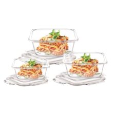 Signoraware Safe Store Glass Square Containers | Airtight & Leakproof | Microwave Safe | Ideal for Reheating, Baking or Serving, Office Lunch & Outdoor Activities (320ml+520ml+800ml | Setof3 | Clear)