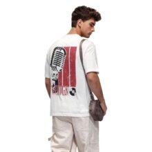WROGN Men’s Cotton T-Shirt | Music-Inspired Back Print | Oversized Fit | White | M