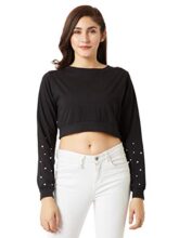 Miss Chase Women’s Black Cotton Pearl Crop Top(MCAW18TP11-56-62-02_Black_X-Small)