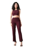 Unifringe Women’S Maroon Ribbed Sleeveless Co-Ord Set | Stylish Crop Top & High-Waist Pants (Maroon,S)