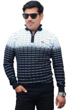 CottonAvenue Woven High Neck Casual Men Blue Sweater