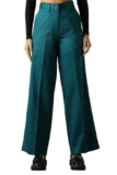 High Star Women Casual Solid Regular Length Wide Leg Trousers Teal