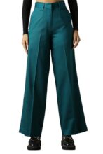 High Star Women Casual Solid Regular Length Wide Leg Trousers Teal