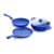 Crystal Marbo Plus Induction Bottom 4 Pc Nonstick cookware Set | Tawa 280 mm + Fry Pan 250 mm + Kadai 250 with Glass Lid | Thickness: 3mm | 5 Layer Coating | Metal Spoon Friendly | Blue