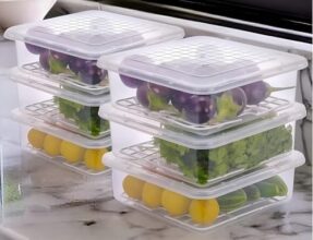 HomeWiz Fridge Storage Containers 2000ml x6 | Air Tight Storage Container Set | Fridge Organiser Storage Boxes |Food Grade BPA-Free Plastic Containers |Stackable, Transparent, for Fruits & Vegetables