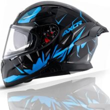 Axor Apex Hunter ISI ECE DOT Certified Full Face Dual Visor Helmet for Men and Women with Pinlock Fitted Outer Clear Visor and Inner Smoke Sun Visor Black Neon Blue Helmet-XL