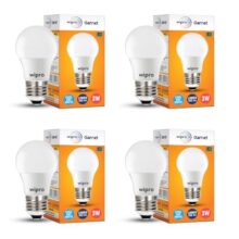 wipro Garnet 3W LED Bulb for Home & Office |Cool Day White (6500K) | E27 Base|220 degree Light coverage |4Kv Surge Protection |400V High Voltage Protection |Energy Efficient | Pack of 4