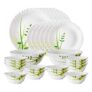 Larah by Borosil Green Herbs Opalware Dinner Set, 28 Pcs, White