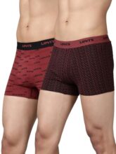 Levi’S Men Pack Of 2 Printed Cotton Shorter Length Stretch Elastic Waistband Trunk