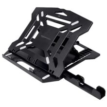 Amazon Basics ABS 2-in-1 Laptop and Mobile Stand, Ergonomic, Adjustable Height, Anti-Slip Base, Heat Dissipation, Portable, Lightweight, Compatible with All Laptops Up to 15.6″ (Black)