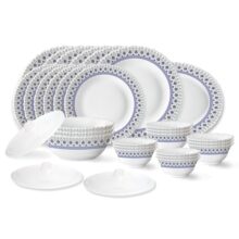 Larah by Borosil Ocean Fluted Series Opalware Dinner Set | 31 Pieces for Family of 6 | Microwave & Dishwasher Safe | Bone-Ash Free | Crockery Set for Dining & Gifting | Plates & Bowls | White