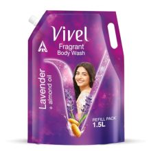 Vivel Body Wash, Lavender & Almond Oil, Fragrant & Moisturising Shower Gel, 1500Ml, Refill Pouch, For Soft, Glowing And Moisturised Skin