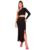 POPWINGS Casual Solid Top and Skirt Set for Women | Stylish Western Co-Ord Set for Women | Crop Top and Long Slit Skirt Set for Women Black