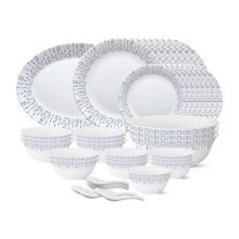 Larah By Borosil – Tiara Series, Pulse, 44 Pcs, Opalware Dinner Set, White
