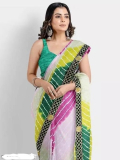 ASTEYAM Printed Leheria Georgette Saree(Green)