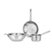 Lifelong Triply 3-piece cookware Set | Kadai, Frypan & Saucepan for Cooking | Stainless Steel 22 cm Kadai & Fry Pan 22 cm | 14 cm Sauce Pan | Induction Bottom & Gas Stove Cookware (LLTP3PCS)