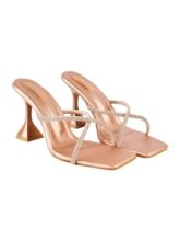Shoetopia Women’s Rhinestone Strappy Rose-Gold Heeled Sandals – Square Toe Mule Slides, Sparkly Crystal Thin-Strap Dress Heels with Flared Block Heel – Bridal/Party & Casual Footwear EU39