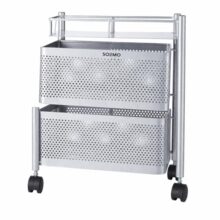 Amazon Brand – Solimo 360° Revolving Preassembled Heavy-Duty 2 Layer Square Portable Trolley With Wheels | Multipurpose Storage Racks | Books, Fruits And Vegetables (Matte,Silver)