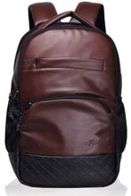 F Gear Luxur 25L Medium Laptop Backpack Fits Upto 17″ Laptop Faux Leather Water Resistant Lightweight, Gifts For Men Women Boys Girls Adults, College/School/Office/Travel Bag (Brown)