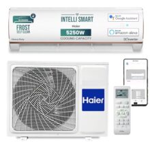 Haier 1.5 Ton 4 Star Triple Inverter Smart Split AC (5250 Watts, Copper, Wi-Fi, 4-Way Swing, 7 in 1 Convertible, Frost Self Clean, HD Filter, Cools at 60°C – HSU18K-PYFR4BN-INV, White)