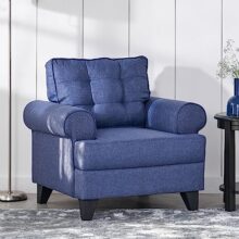 Home Centre | Helios California Fabric 1-Seater Sofa | Sofa for Living Room | Solid Wood | Blue | 1 Year Warranty